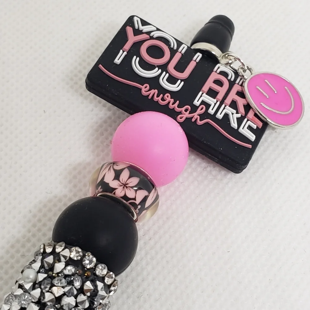 Handmade You Are Enough Beaded Silicone Focal Bead Pen
